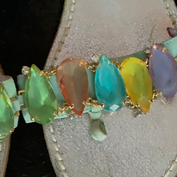 NEW Claudio Merazzi multi color large gem thong sandals, gold heels 39 8.5 9 - Picture 2 of 6